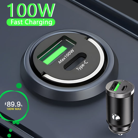 100W Mini Car Charger Lighter Fast Charging for iPhone QC3.0 Mini PD