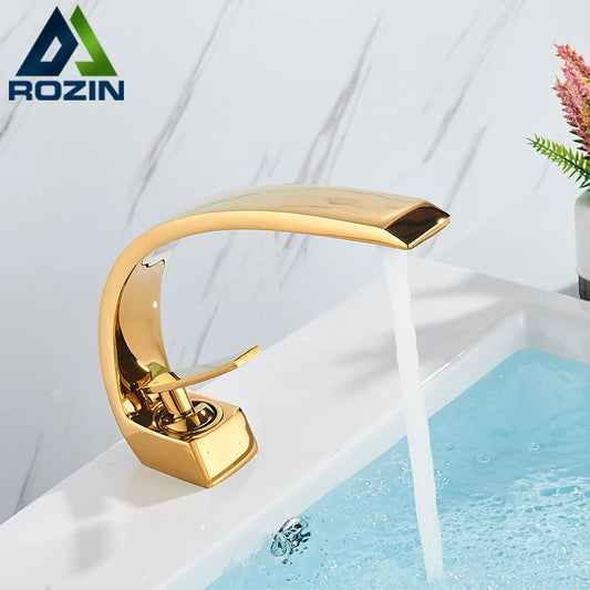 Rozin Bathroom Gold Basin Faucet Deck Mount Black Chrome Washing Basin Mixer Water Taps Creative Hot Cold Water Crane Mixers