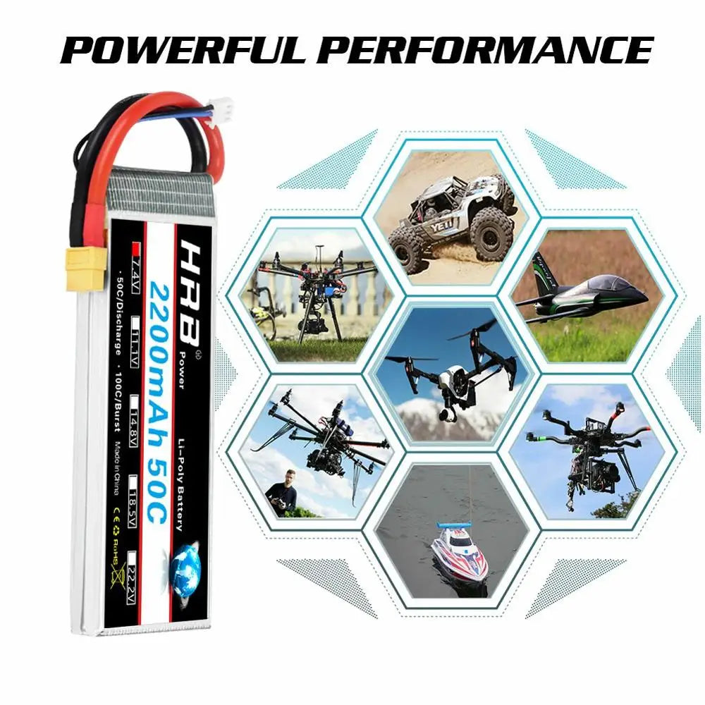 HRB 2S 7.4V 2200mah Lipo Battery 50C for  RC Drone frame Remote Control FPV Quadcopter Boat Helicopter RC Car 1/16