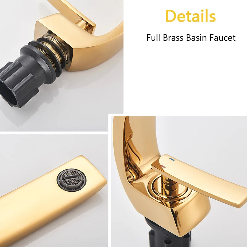 Rozin Bathroom Gold Basin Faucet Deck Mount Black Chrome Washing Basin Mixer Water Taps Creative Hot Cold Water Crane Mixers