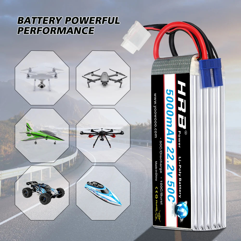 2pcs HRB 6S Lipo Battery 22.2V 5000mAh 50C with EC5 XT90 Connector For SAB 700 800 Quadcopter Helicopter Drone Align 7.2 Yak 54