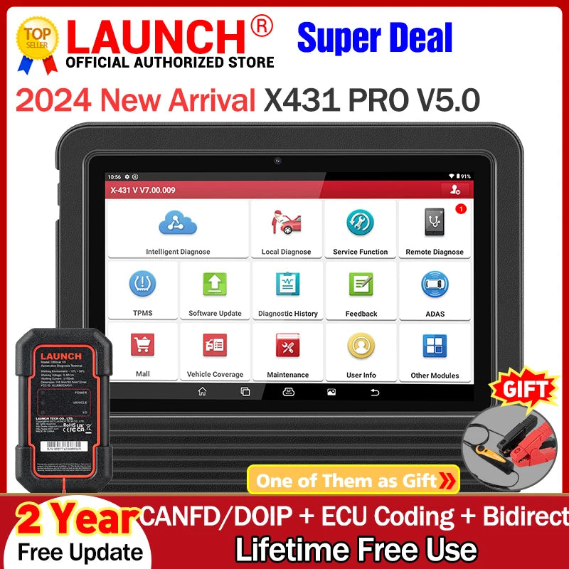 Launch X431 PRO V5.0 Automotive Diagnostic tools Full System ECU Coding Active test 37+ Service FCA CANFD DOIP OBD2 scanner