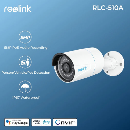 Reolink Smart Security Camera 5MP Outdoor Infrared Night Vision Cam Featured with Human/Car/Pet Detection POE ip camera RLC-510A