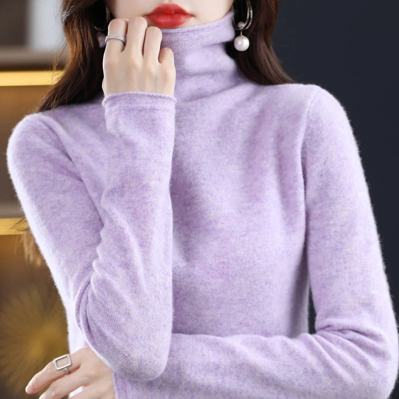 Merino Wool Cashmere Sweater Women's High Stacked Collar Pullover Long Sleeve Winter Knitted Sweater Warm High Quality Jumper