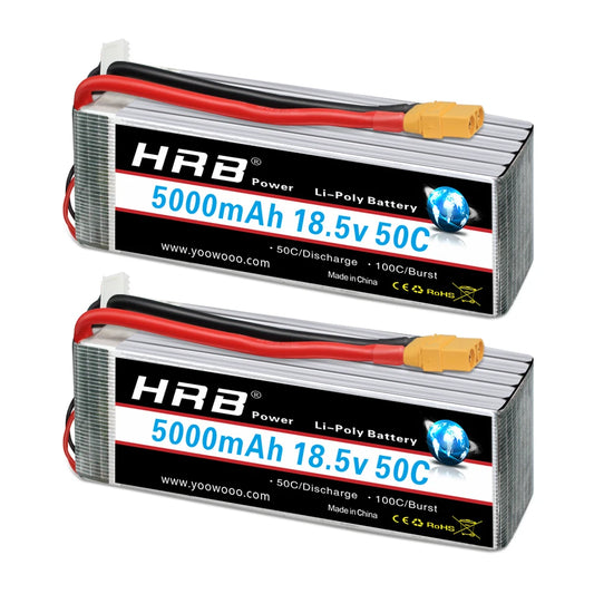 2pcs HRB 5S Lipo Battery 18.5V 5000mah 50C with XT90 T Plug RC LiPo for Helicopter Quadcopter Airplane Drone Car Drones Boat