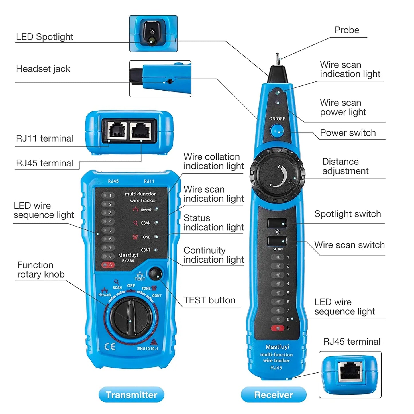 BSIDE FWT11 Network Cable Tester Detector RJ11 RJ45 Cat5 Cat6 Telephone Wire Tracker Tracer Toner Ethernet LAN Line Finder