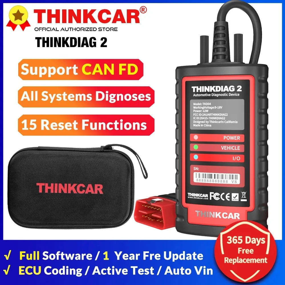 THINKCAR ThinkDiag 2 All System Full Software  OBD2 Diagnostic Tool CANFD Protocol Free 15 Reset Active Test ECU Coding Scanner