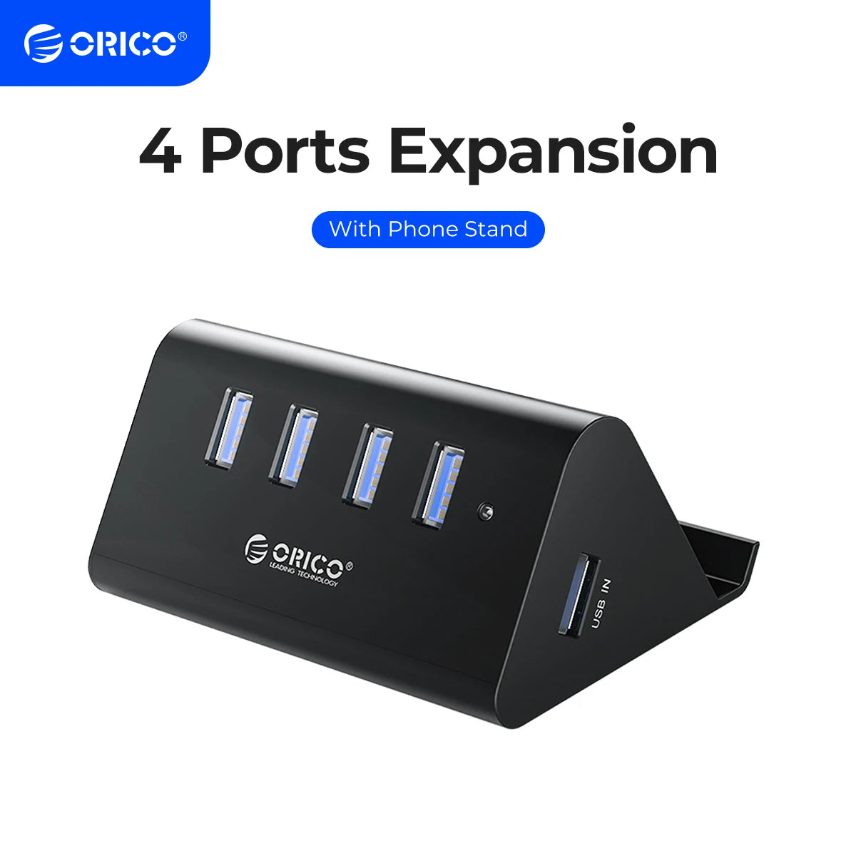 ORICO 5Gbps High Speed Mini 4 ports USB3.0 HUB Splitter for Desktop Laptop with Stand Holder for Phone Tablet PC - Black / White