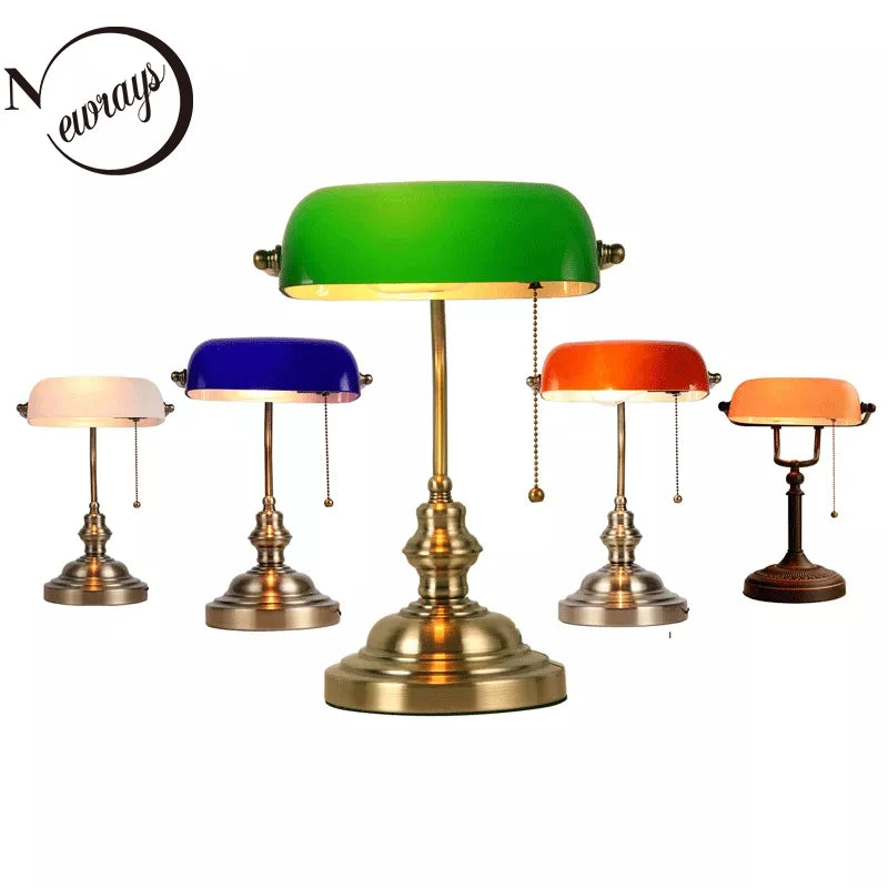 Classical vintage banker table lamp E27 zipper switch lamp glass cover desk lights bedroom sofa study light restaurant lamp